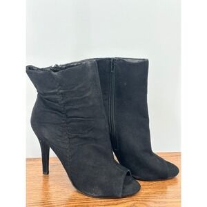 Moto Grunge Black Faux Suede Peep Toe Ruched Stiletto Ankle Boots Size 9
